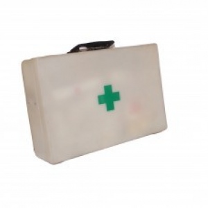 first aid kit in plastic case